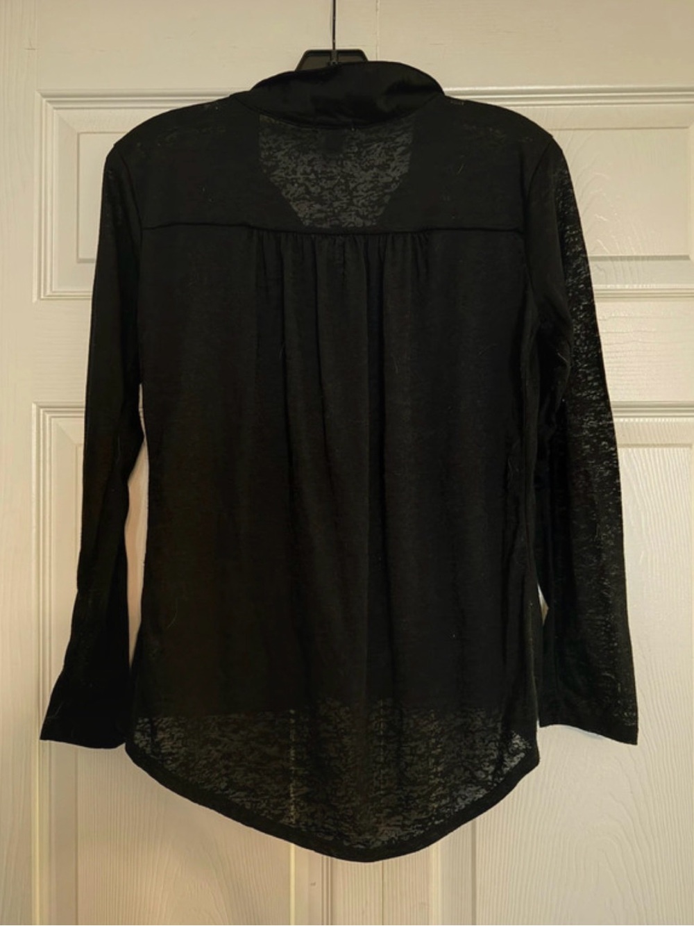 eyelash couture Black Sheer Long-Sleeve Button-Down Shirt